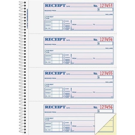 Adams Business Forms SC1182 Spiral 2-part Money & Rent Receipt Book; 200 Entries Per Sheets